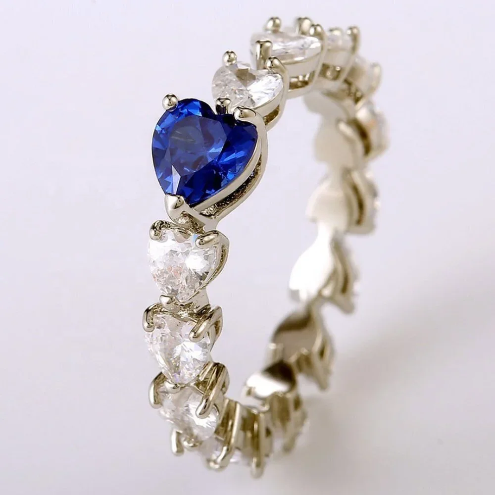 💎 Sweet Crystal  CZ Lovely Blue Diamonds Heart Rings for Women, INDN8415 - Picture 6 of 10